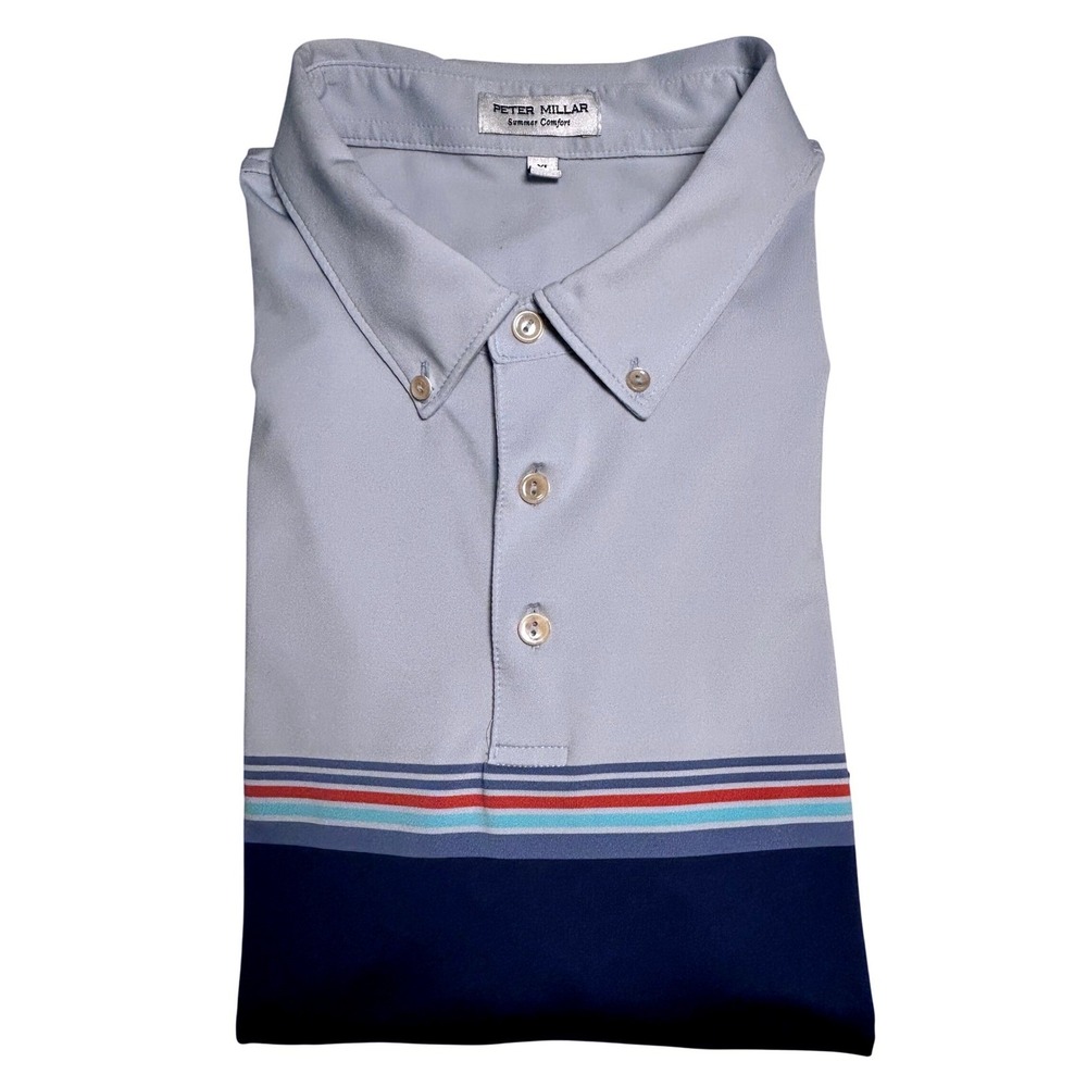 Peter Millar Summer Comfort Men's Polo Shirt XL Blue Striped Golf Casual Top‎